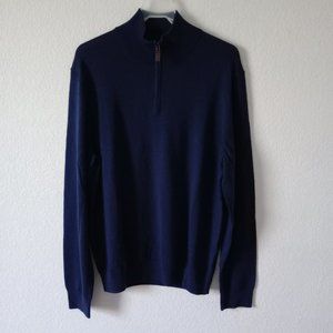 Jos. A. Bank Traveler Men's 100% Merino Wool 1/4 Zip Navy Blue Sweater size L